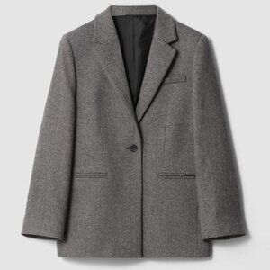 & OTHER STORIES GREY WOOL BLAZER WITH TIE SIZE EUR 34 / US 2